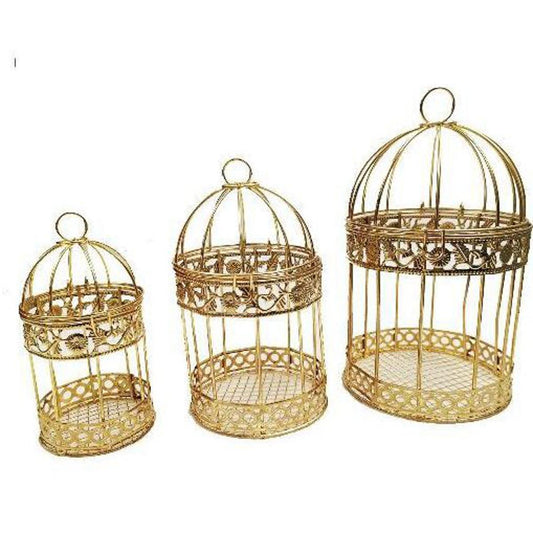 Metallic Bird Cages For Home Decor And Gift (pack Of 3)